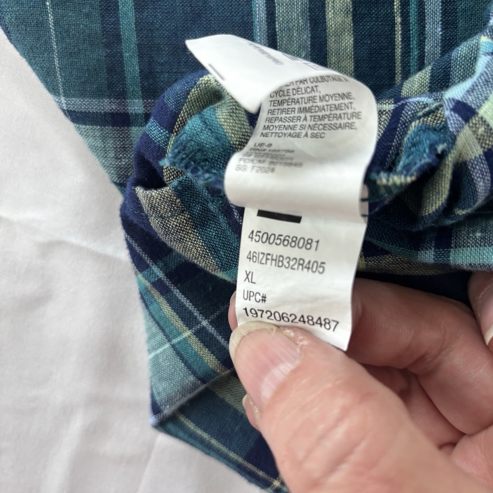 Izod Shirt Men's Size XL Linen‎ Blend Short Sleeve Collar Blue Plaid - Picture 8 of 12